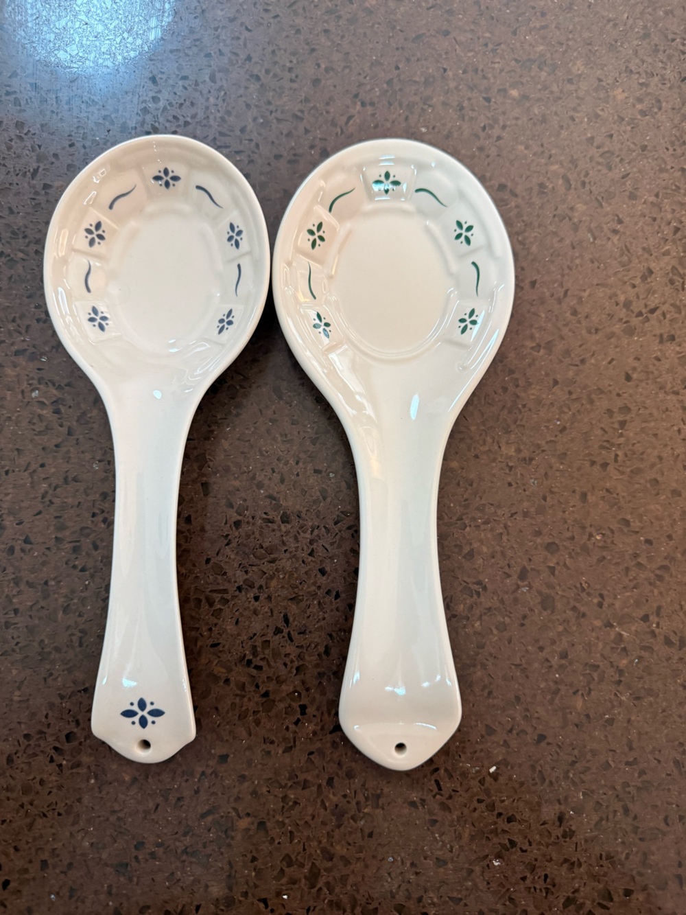 Longaberger Ceramic Spoon Rests with Blue and Green Floral Accents